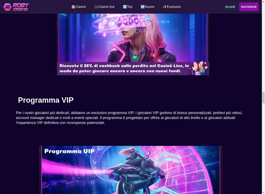 Roby Casino Live VIP e Cashback