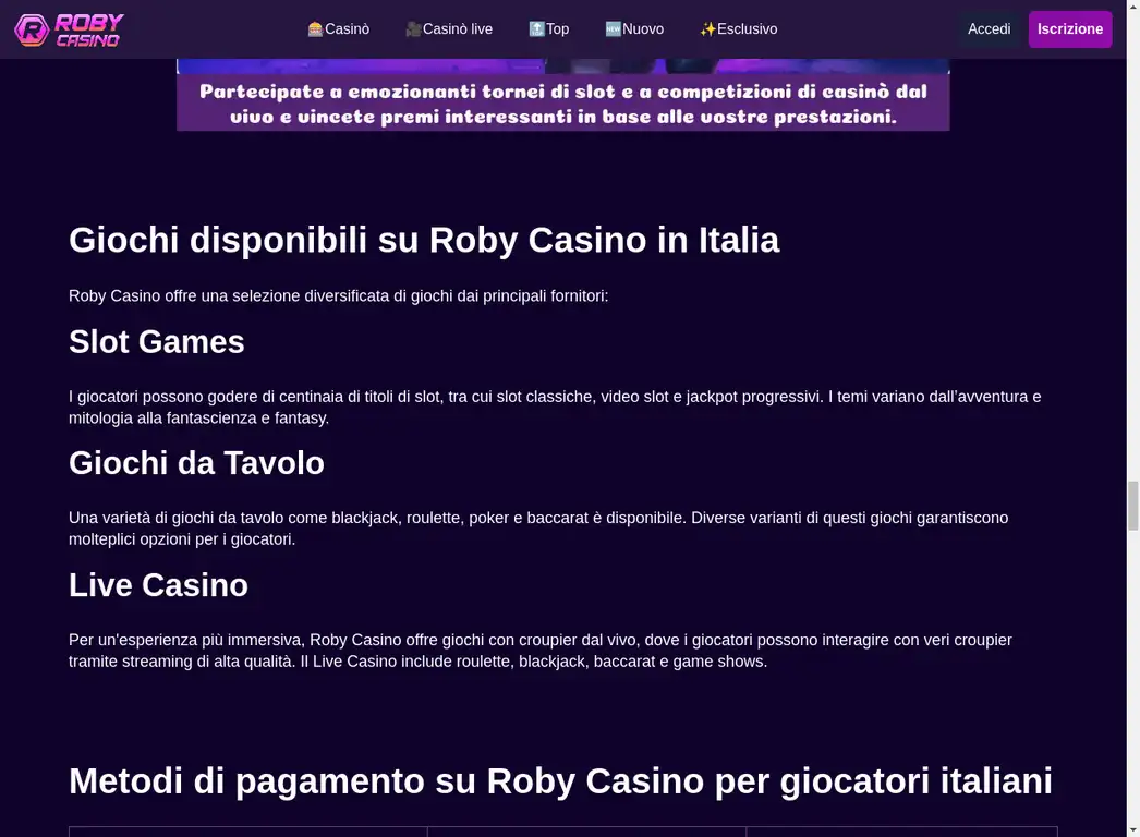 Roby Casino Catalogo Giochi Disponibili Italia