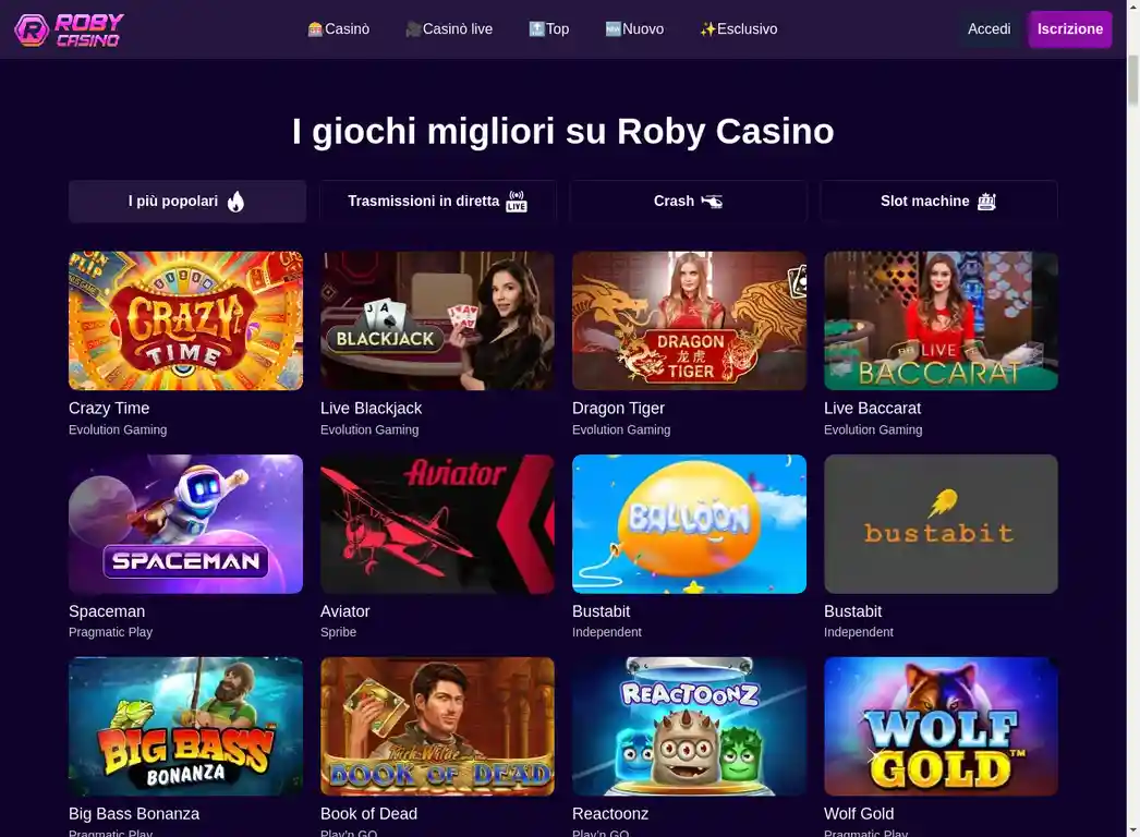 Roby Casino Slot Popolari Book of Dead Starburst