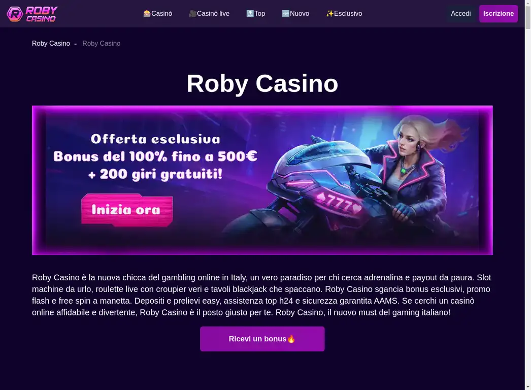 Roby Casino Offerta Principale e Bonus