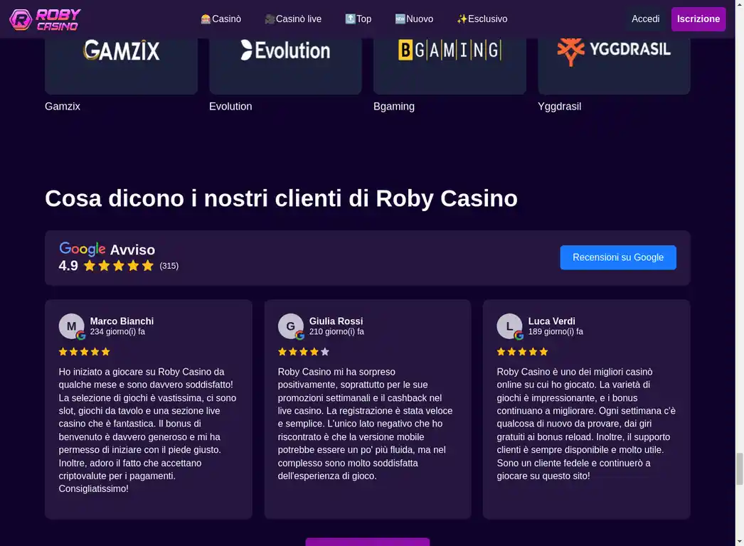 Roby Casino Recensioni Clienti Google
